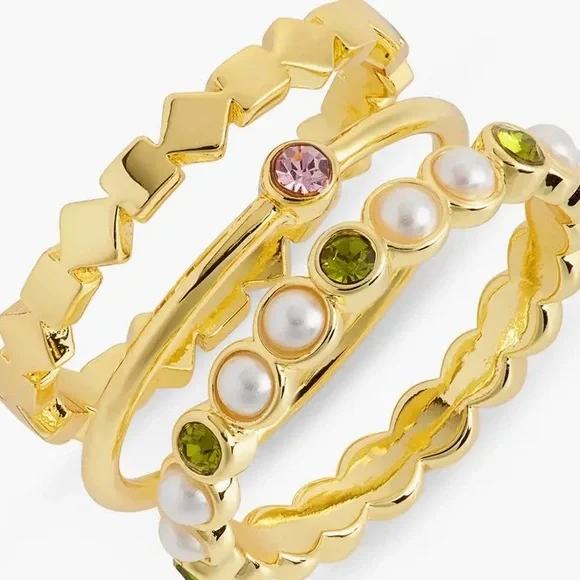 Madewell Set of Three Faux Pearl & Gem
Stackable Rings NWT Size 8 - Picture 2 of 9